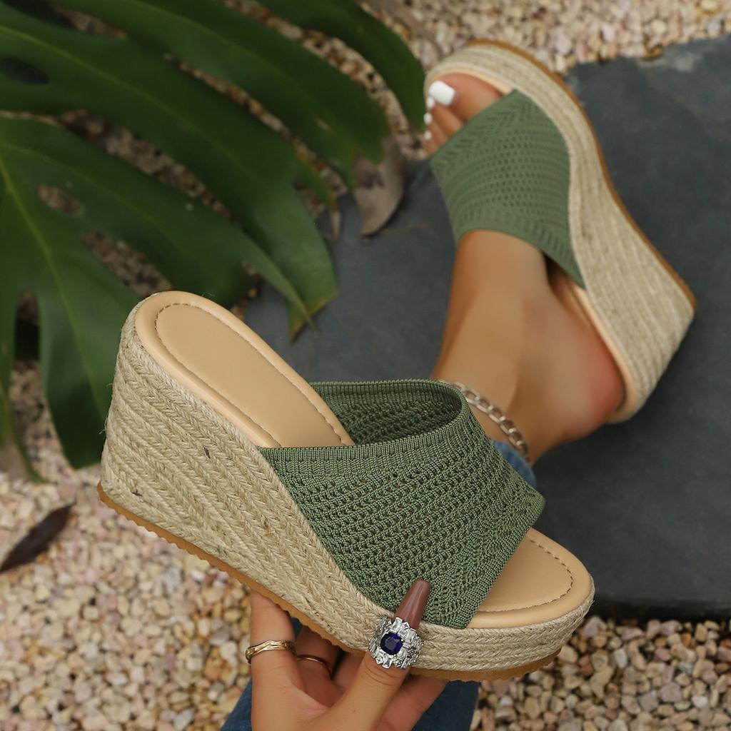 Sandalias de Plataforma para Mujer Alpargatas sin Cierre Calzado Deslizante de Cuña Cómodas Sandalias Deslizantes de Punto Sandalias de Cuña Casuales Zapatos de Tacón para Vestido de Playa de Verano para Mujer