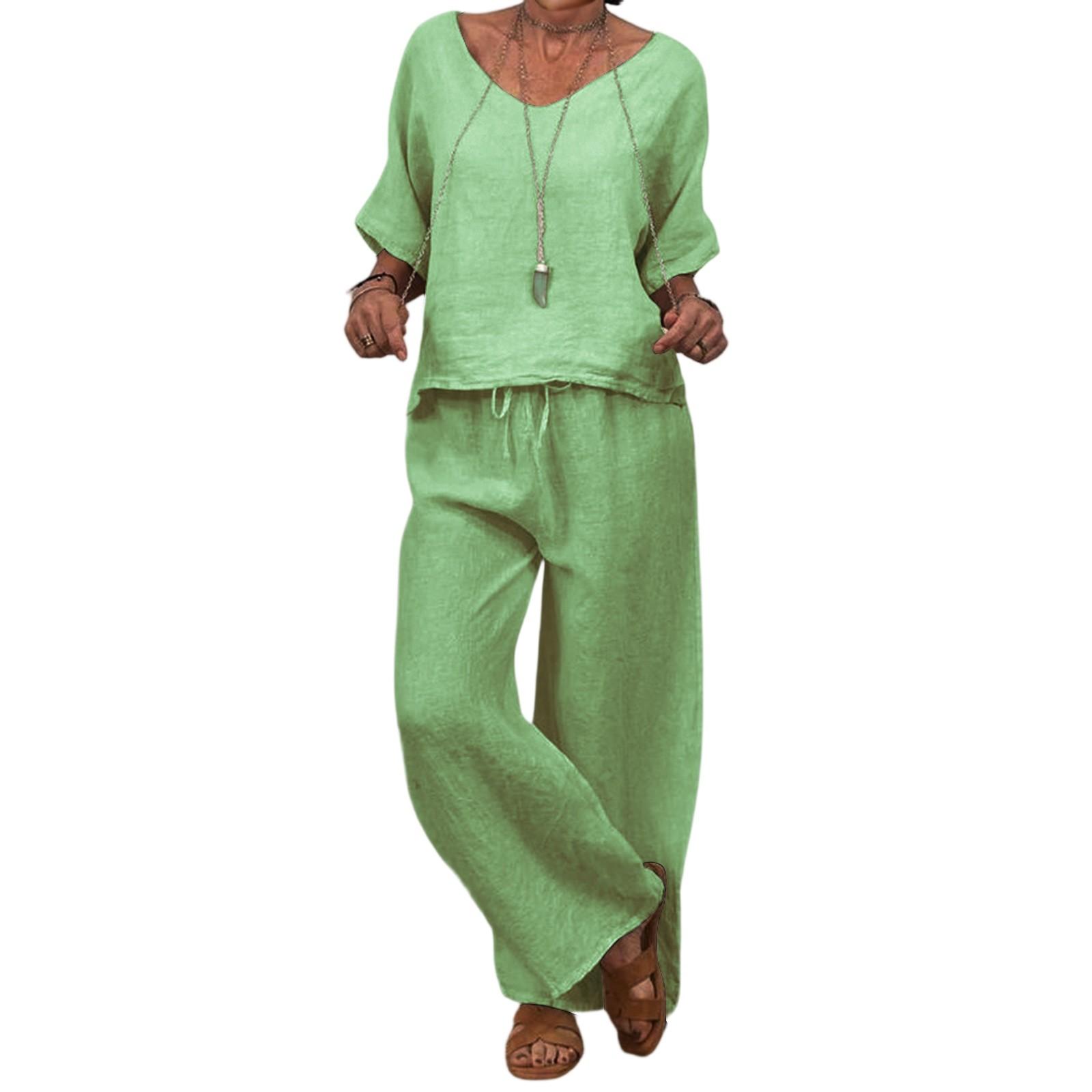 

Женский повседневный комплект из длинных брюк со средним рукавом и круглым вырезом XXL зелёный