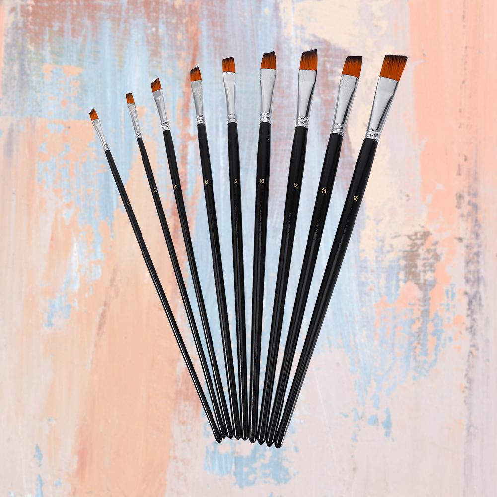 Nylon Oblique Flat Tip Brush Brush Set Wooden   Handle Brush for Students Artists
