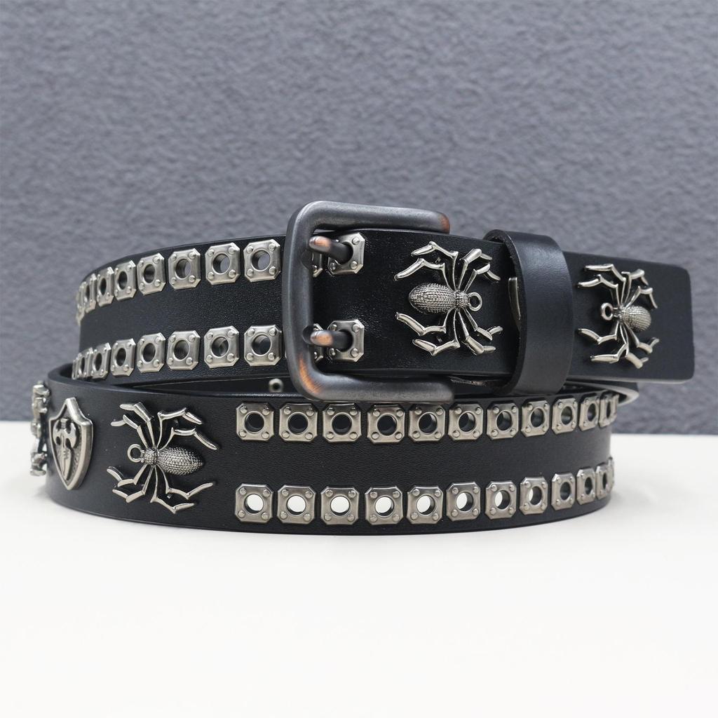 Authentic Double Stitch Rivet Spider Cowhide Belt - Western Style