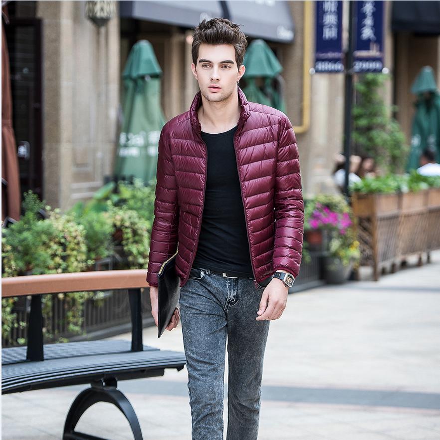 Men's Slim Fit Lightweight Down Jacket: Stand-Up Collar, Autumn/Winter Collection, Plus Sizes Available.