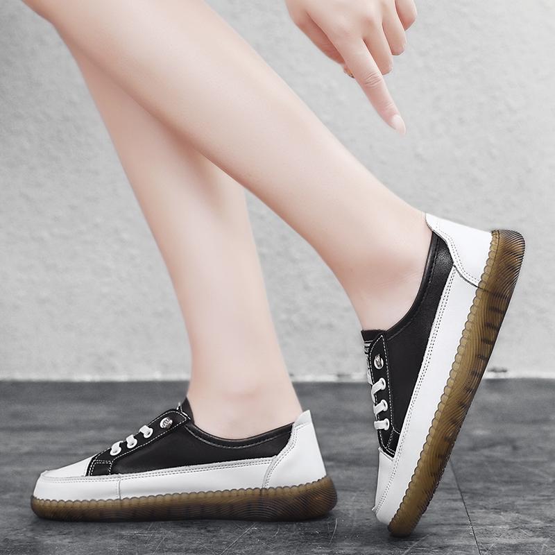 Fashion Genuine Leather Soft Sole Outdoor Summer Walking Vulcanized Shoes Women Jogging Sneakers Woman Flat Trainers Fitness Footwear