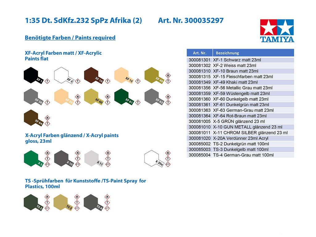 Tamiya 1/35 Military Miniature Series No. 297 German Army Sd.Kfz.232 8-Wheeled Heavy Armored Vehicle, Africa Corps, Plastic Model Kit 35297