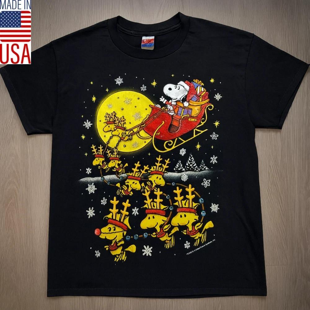 Vintage Snoopy Christmas T-Shirt Gildan Woodstock Santa Sleigh Peanuts Tee XXXXL