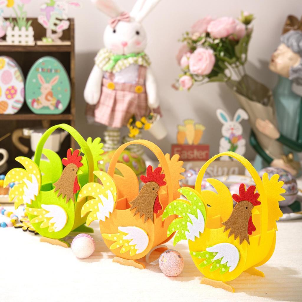 Rooster Baskets For Kids 3x Felt Easter Rooster Bucket Egg Stuffer Hunts Candy Storage Party Supplies Decorations For Boys Girls
