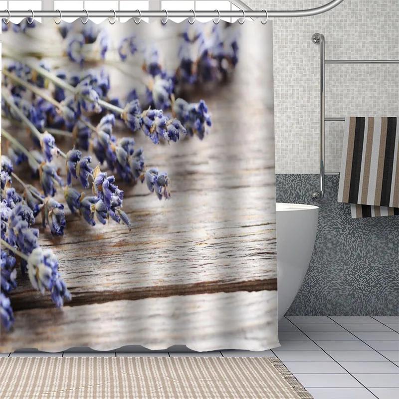 Beautiful Purple Lavender Flowers Shower Curtain Bathroom  Fabric Washable Polyester for Bathtub Art Home Decor with Hook