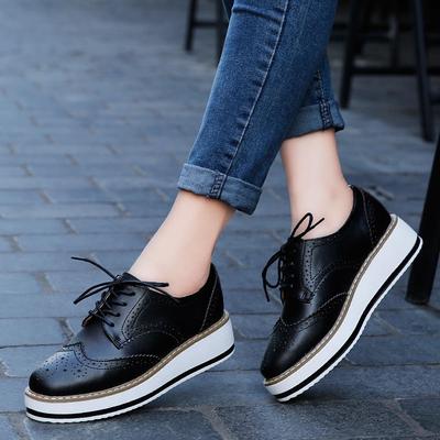 Genuine Leather Thick Soled Women's Shoes Korean Casual Women's Shoes Fashion Versatile Student Shoes Women's Single Shoes