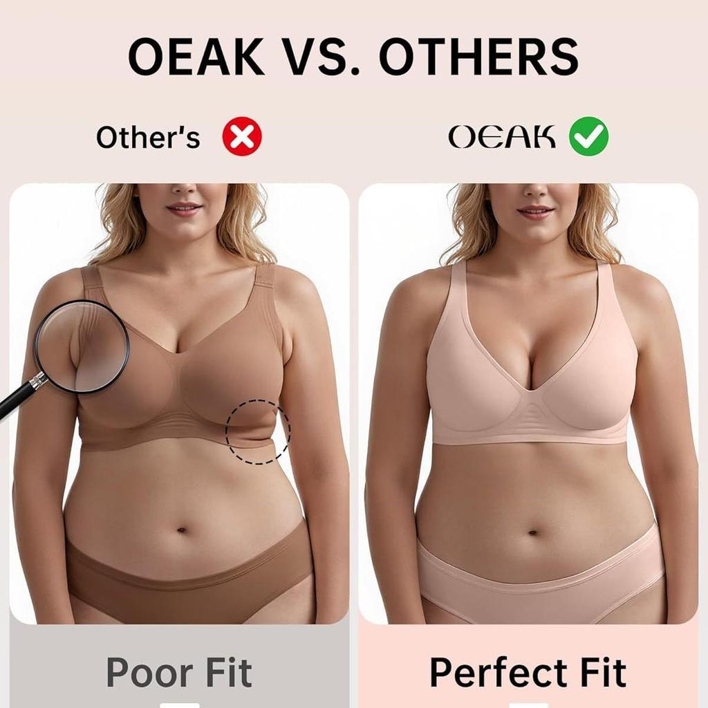 OEAK Damski Bezfiszbinowy Biustonosz T-shirtowy Push-Up z Głębokim Dekoltem V