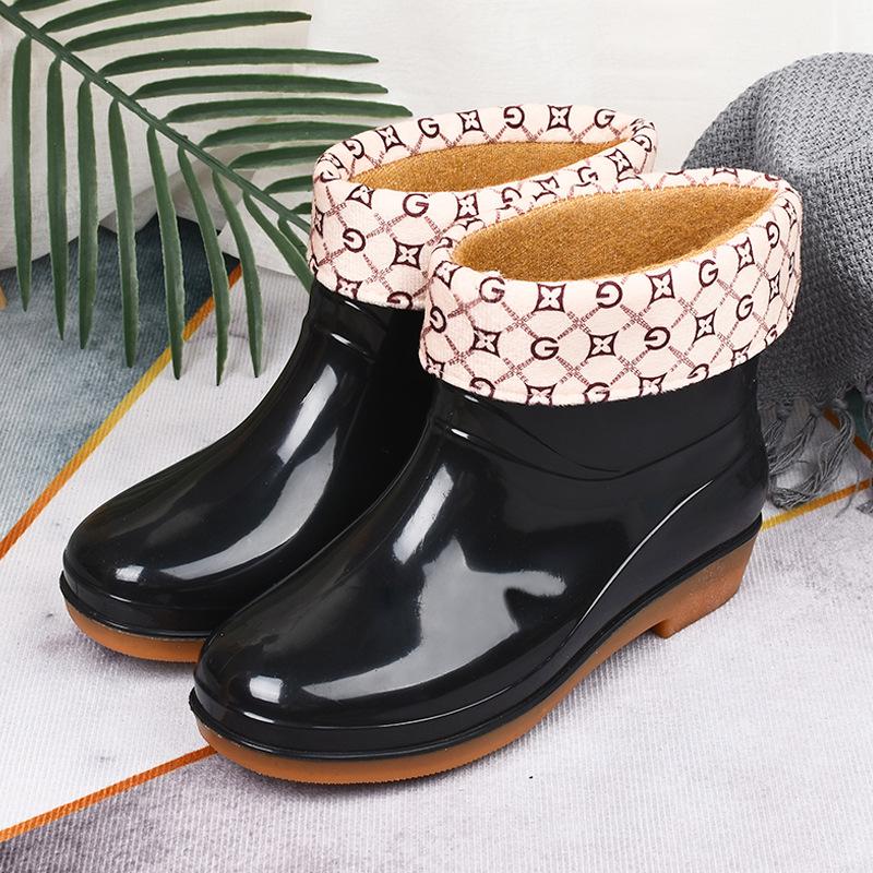 Rain boots women's low tube non-slip fashion kitchen women's rain shoes short tube fashion water shoes beef tendon sole adult water shoes