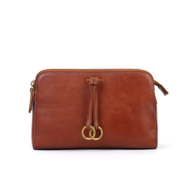 Three-compartment Crossbody Bag, Genuine Leather Retro Style Handcrafted Single-shoulder Small Square Bag