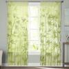 Cortinas Voile Transparentes de Folhas de Bambu Verde para Sala de Estar Cortina de Tule para Quarto Janela de Cozinha Cortinas Voile