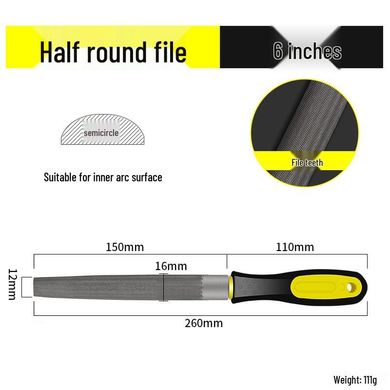 Multifunctional Steel File Set: Triangular, Half-Round, Round, Flat, Board, and Rasp Files