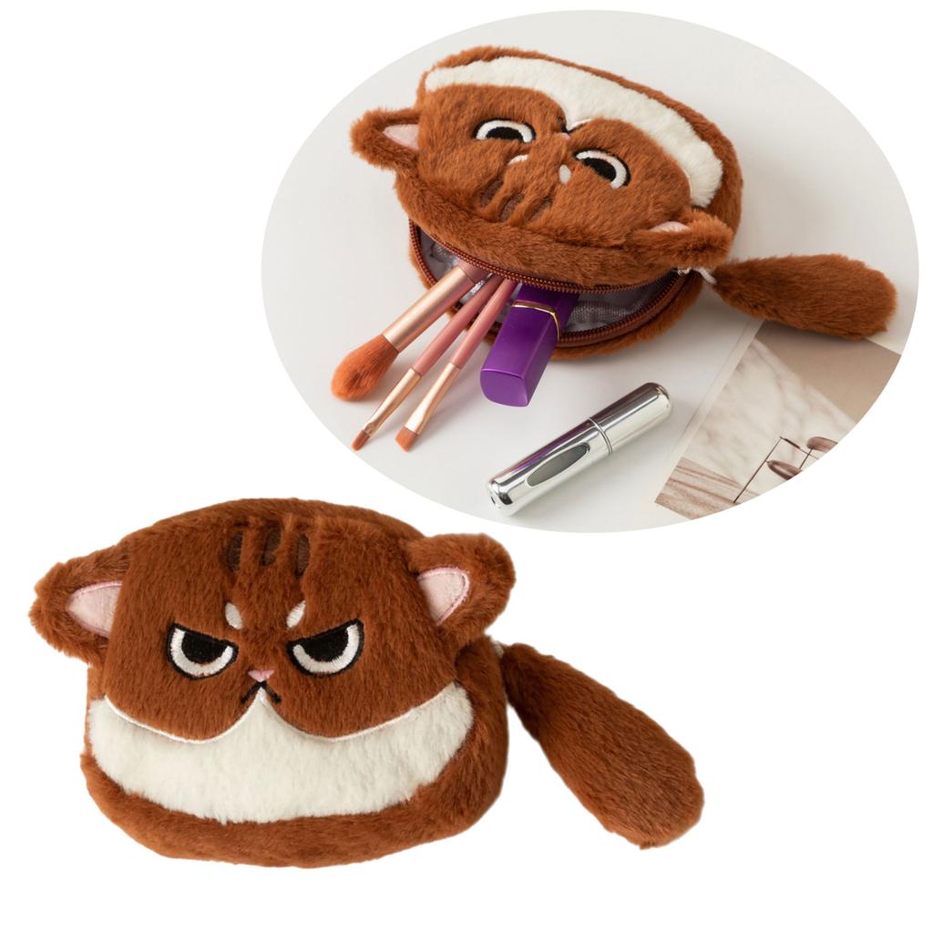 Cat Shaped Coin Purse Plush Coin Pouch Cute Wallet with Zipper Small Change Purse for Women Portable Cosmetic Bags