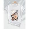 European Size Women'S Casual Summer Graphic Tee - Vibrant Floral Print Short Sleeve Crew Neck T-Shirt, Yellow with White & Pink Flowers,Casual Attire