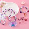 Children's Mermaid Necklace Set Girl Shell Fish Tail Little Girl Bracelet Princess Jewelry Cute Ear Clip Ring
