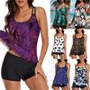 Popular Plus Size Women's Tankini: Halter Vest & Flat Leg Swim Trunks with Loose Print