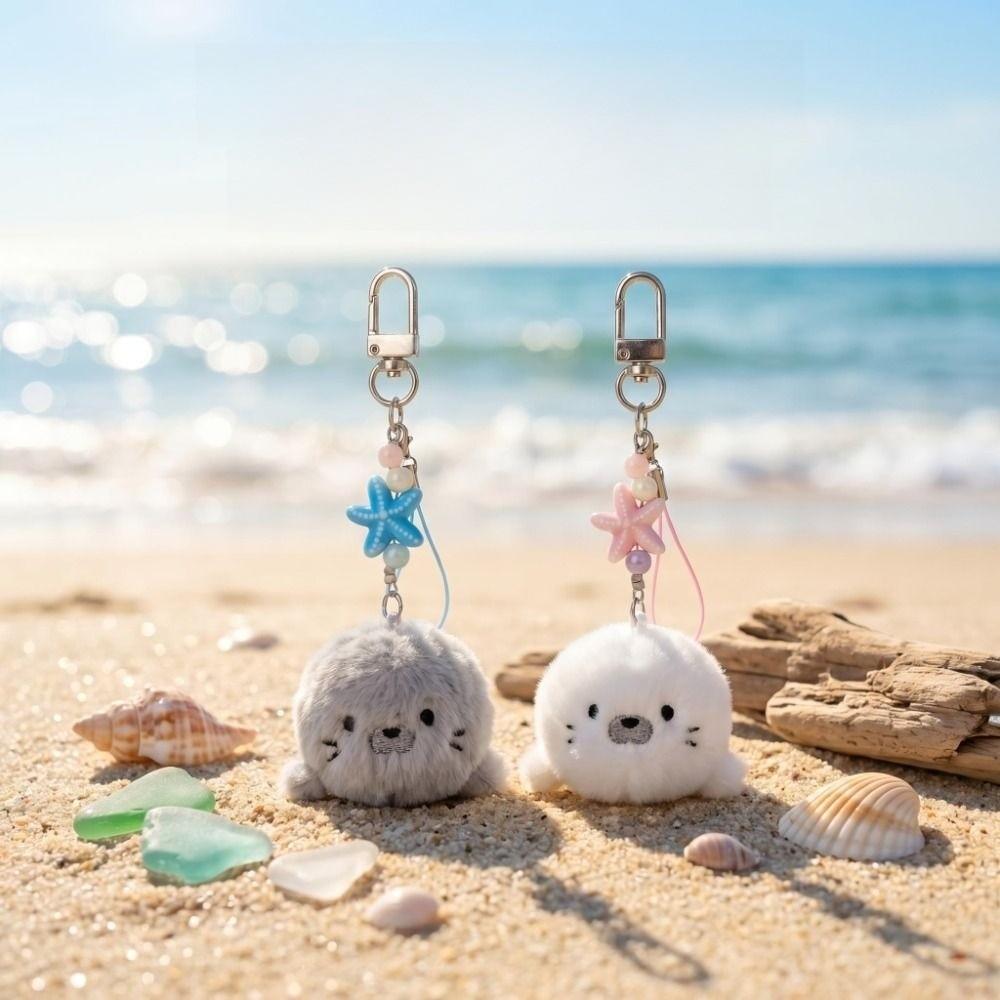 2Pcs Fluffy Ocean Theme Keychain Soft Kawaii Keyring Adorable Bag Charm Bag Decoration