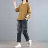 Women's Spring and Autumn Large Size Cotton Sweatshirt Solid Color Round Neck Loose Pullover Top