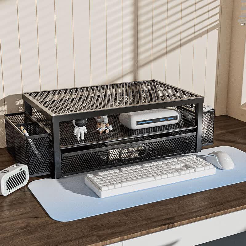 2-Tier Mesh Monitor Riser Stand with Storage Drawer