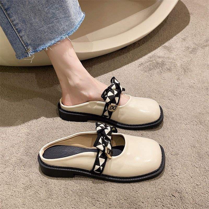 Retro British Style Muller Shoes Women's 2025 New Flat-bottomed Versatile Cute Bow Temperament Bag Head Half Slippers Tide