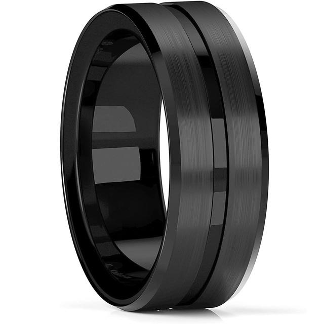 Mode 8mm Männer Rote Nut Abgeschrägte Kante Edelstahl Keltischen Drachen Ring Zirkon Inlay Rot Carbon Fiber Ring Männer hochzeit Band