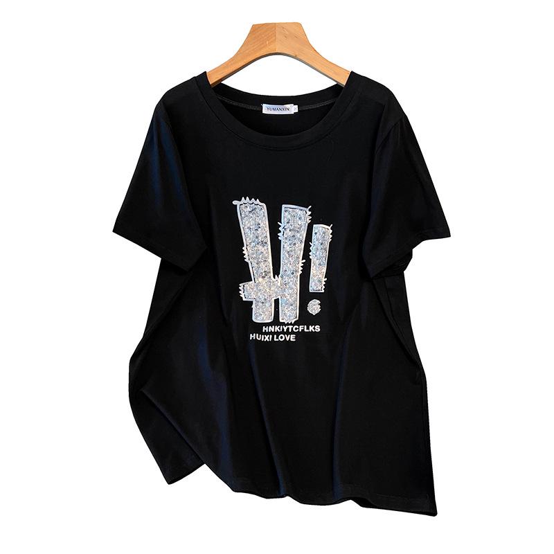 Women's Plus Size Loose Fit Mid-Length Round Neck T-Shirt, Short-Sleeved (Sizes 200/300/350 jin)