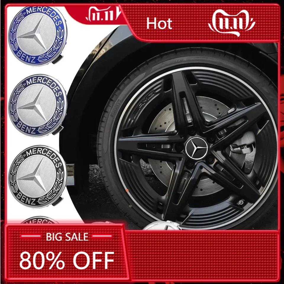 For Mercedes Benz 4pcs 75mm Car Wheel Center Caps Hub Caps Rims Cover For Mercedes Benz AMG A B C S Class E GLA CLA GLB GLE GLK