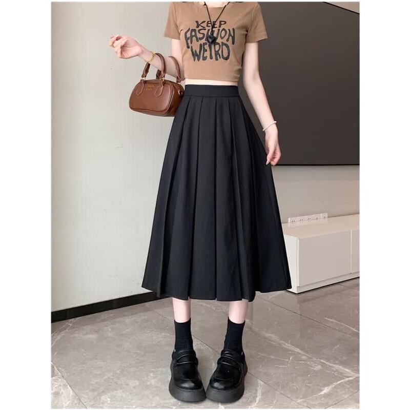 Zuose Women s High-Waist Pleated A-Line Midi Skirt S
