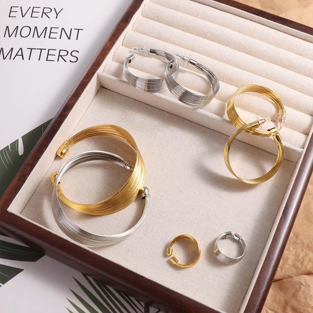 Finger Ring Exaggerated  Necklace Korean Style Multilayer Metal Wire Jewelry Set   Birthday Gift