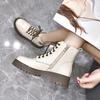 Round Head Short Boots Martin Boots Women's 2025 Autumn and Winter Personalized Lace-up Shield Casual Leather Boots First Layer Cowhide Women's Locomo