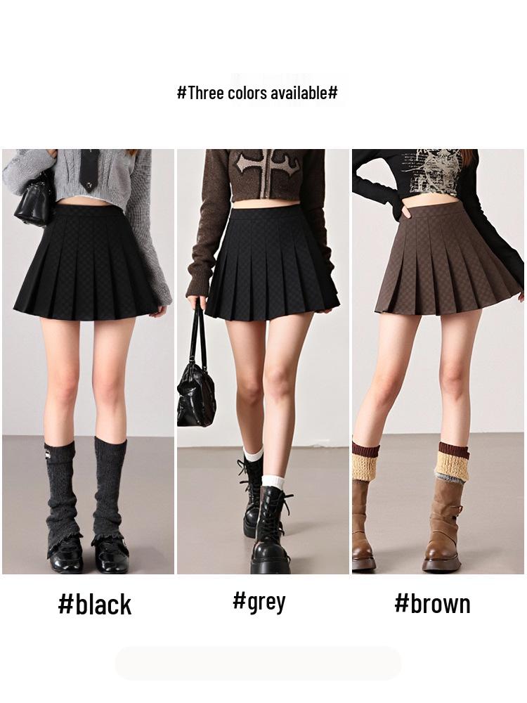 2025 Autumn/Winter Retro High-Waist Plaid Pleated Skirt