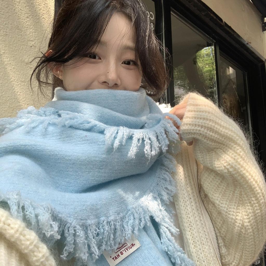 Korean Atmosphere Baby Blue Knitted Scarf Women's New Autumn and Winter Student Versatile Neck Protector Warm Scarf