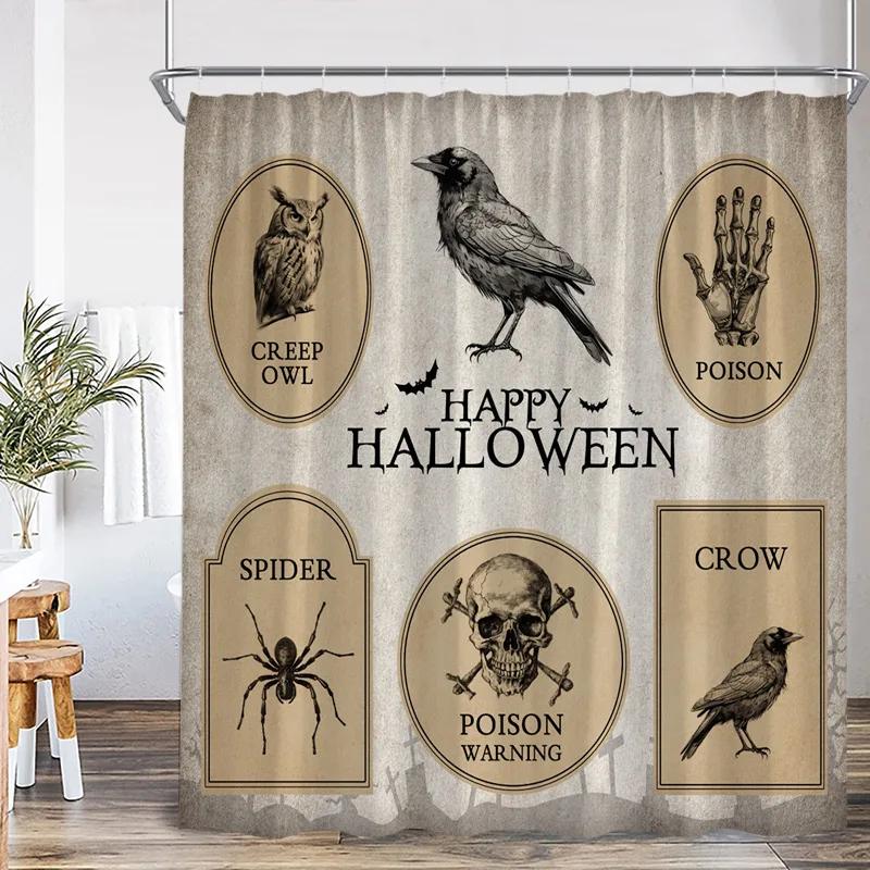 

Halloween Shower Curtains Vintage Spooky Black Cat Dead Tree Bat Pumpkin Lamp Tombstone Retro Dead Gothic Bathroom Curtain Decor W90xH180cm