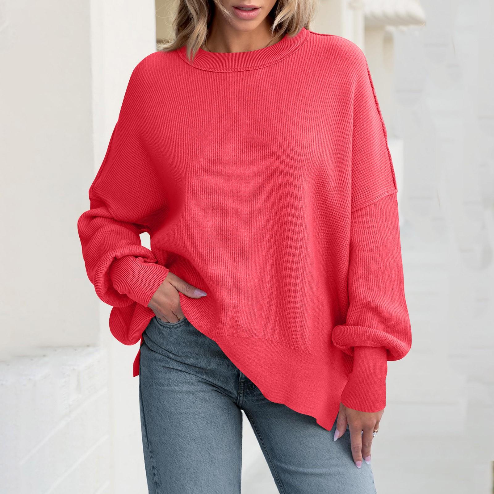 

Зимний новый свободный женский пуловер вязаный кардиган с длинным рукавом и круглым вырезом свитер для женщин S арбуз красный