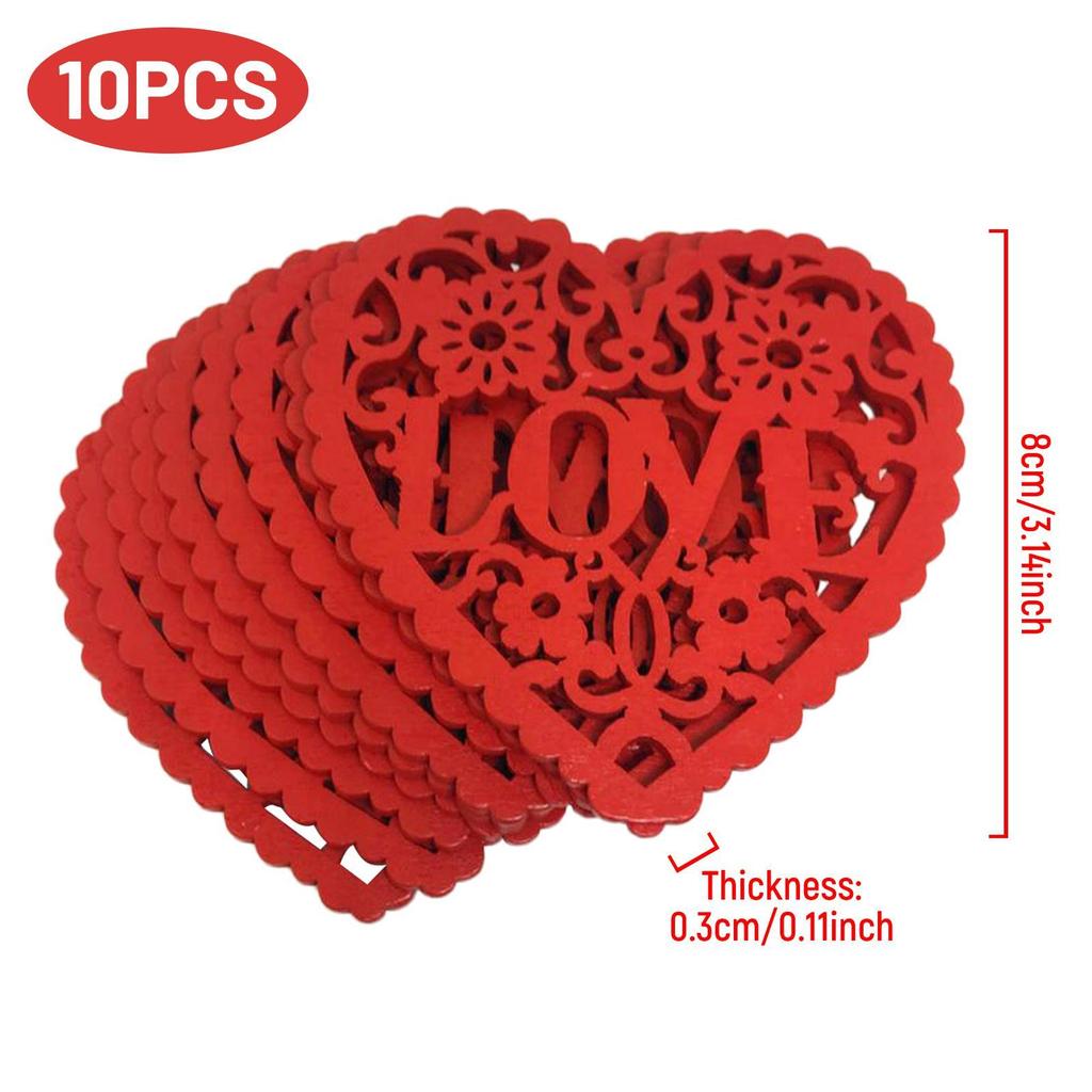 Wedding Wooden Hanging Hearts Red DIY Embellishment Slices Party Decoration Accessories for Room