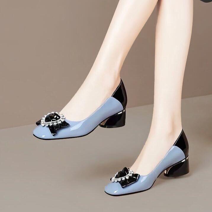 

Женские туфли-лодочки с квадратным носком и стразами, на среднем каблуке, обувь для женщин, весенние, высокого качества, популярные Y2k, по акции, стильная обувь 39 размера 40