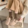 Ladies Fall Versatile Solid Color Thin Stripe Comfortable Medium Tube Pile Cotton Socks