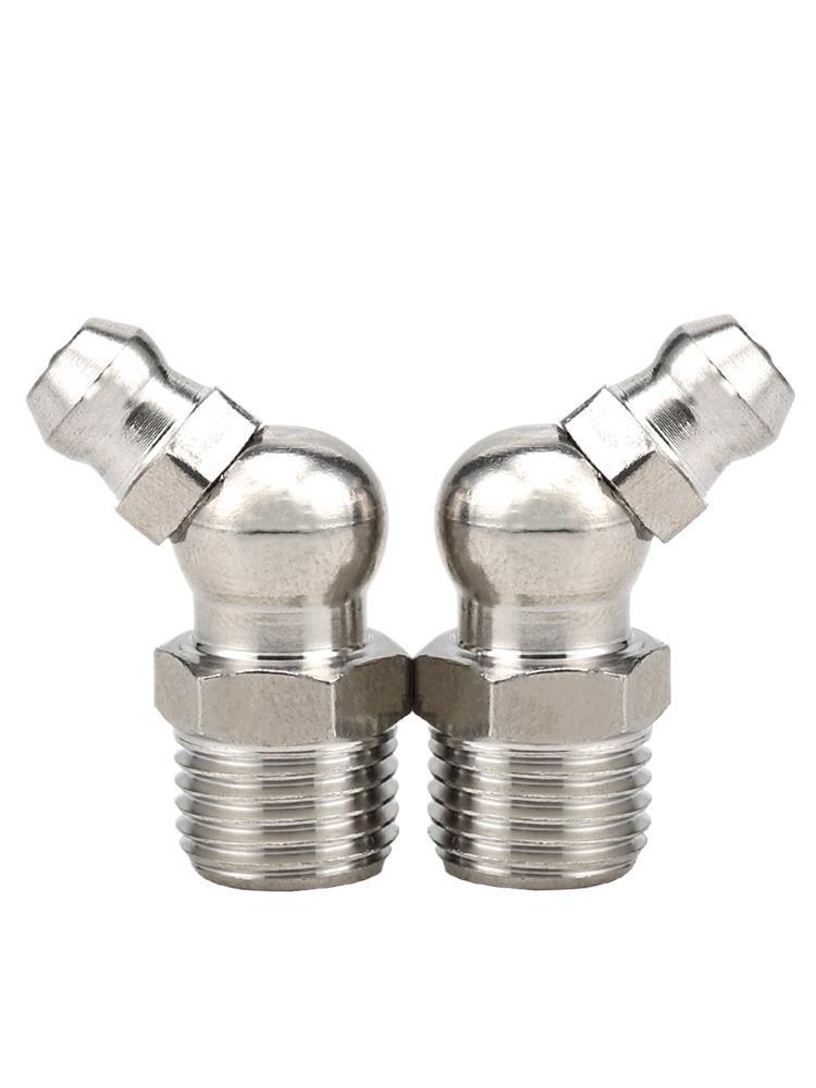 Stainless Steel 304 Grease Nipple Fittings: 45° Bent, 90° Straight Nozzle Assortment (6M, 8M, 10M, 12M).