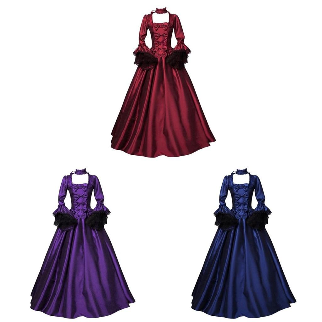Elegant 2020wish Medieval Lace Patchwork Bell Sleeve Long Dress For Vintage Style