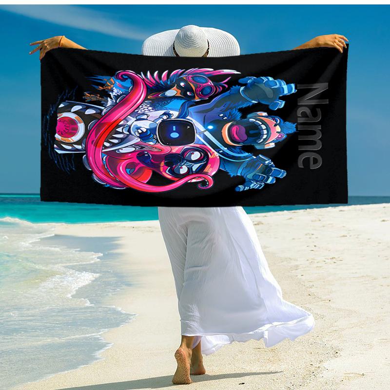Personalized customized proof beach towel with Astro Bot  pattern - soft, absorbent, quick-drying, perfect swimming, camping&bathing