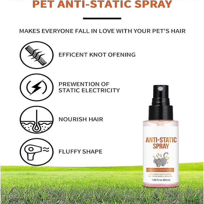 Pet Hair Detangler Spray 50ml, Anti-Static Leave-in Conditioner for Cats and Dogs, Tangle-Free & Smoothing Spray