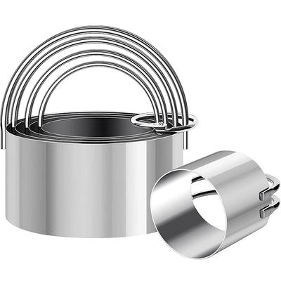 Juego de 5 cortadores circulares de galletas de acero inoxidable, moldes para masa de fondant con mango JT142