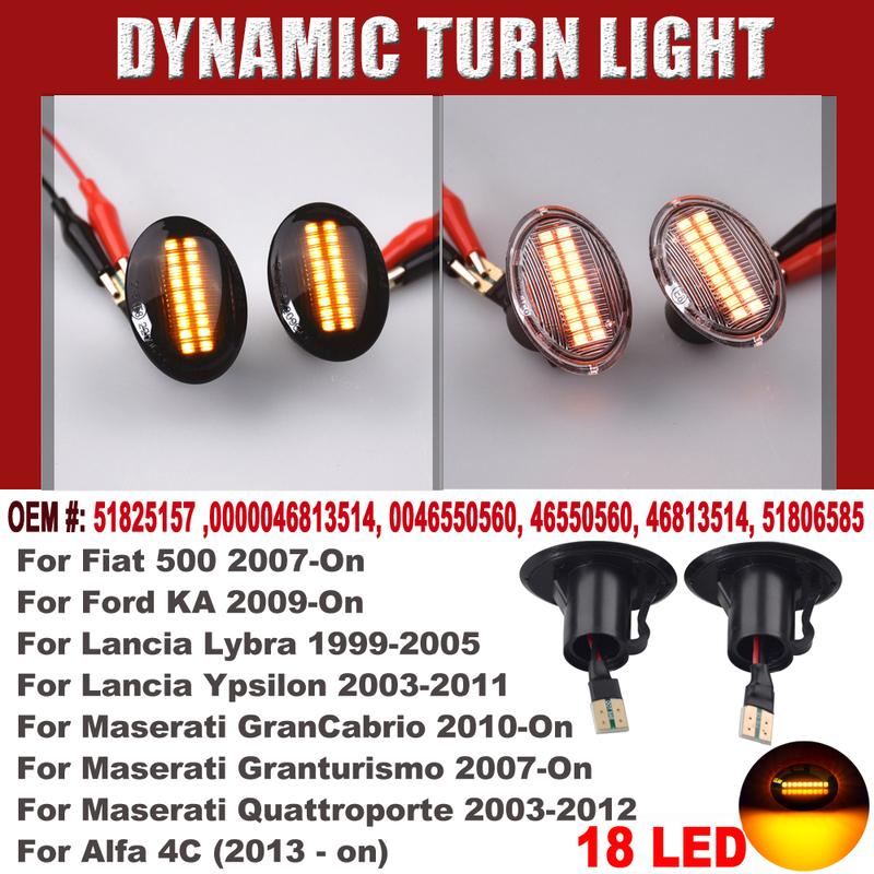 2x Dynamic LED Side Marker Lights Flowing Turn Signal Light Blinker For Fiat 500 For Lancia Lybra Ypsilon For Maserati Alfa 4C