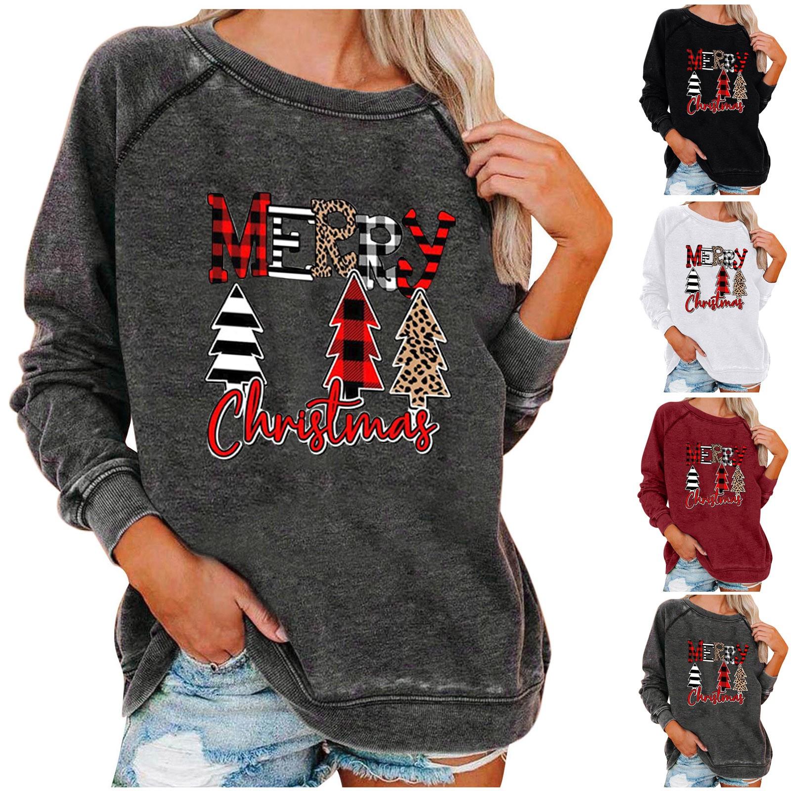 

Women s Casual Fashion Christmas Printed Long Sleeve O-Neck Pullover Top