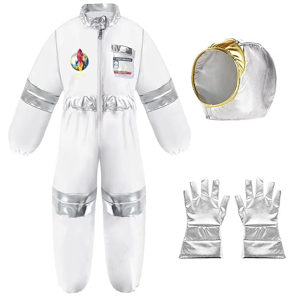 Jeu de Fête pour Enfants Costume d'Astronaute Jeu de Rôle Costume d'Halloween Carnaval Cosplay Déguisement Complet Boule Costume de Fusée Spatiale pour Enfants 4T-6T blanc