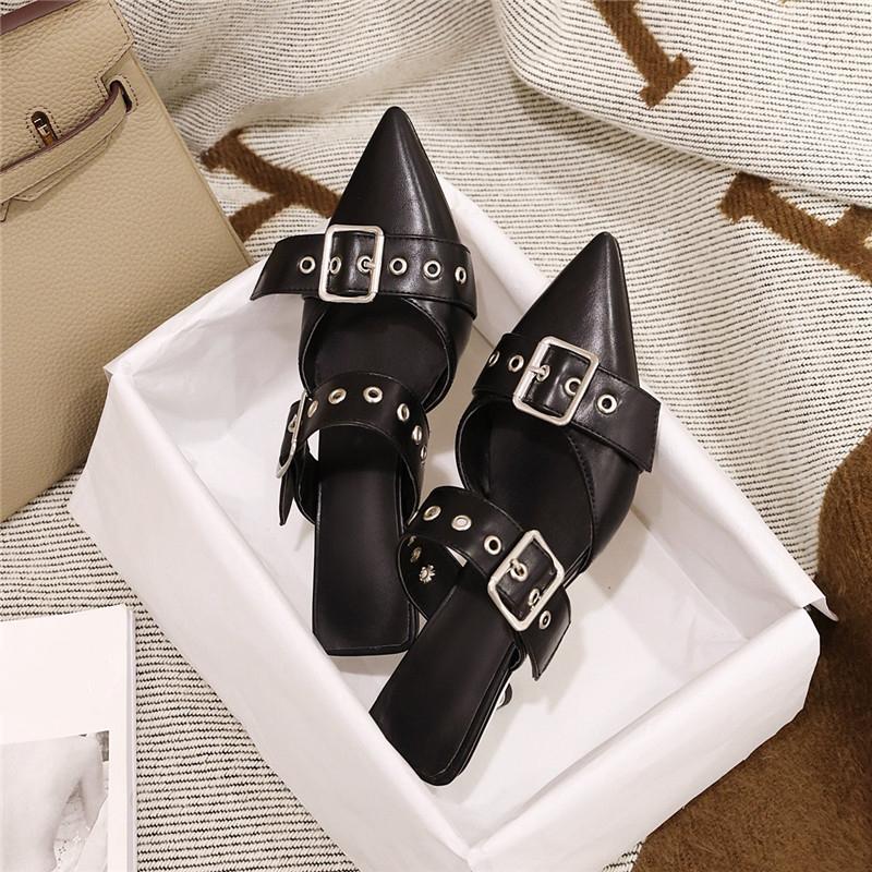 Women's High-heeled Slippers Summer New European and American Style Sexy Small Pointed Thin Heel Large Size Muller Shoes