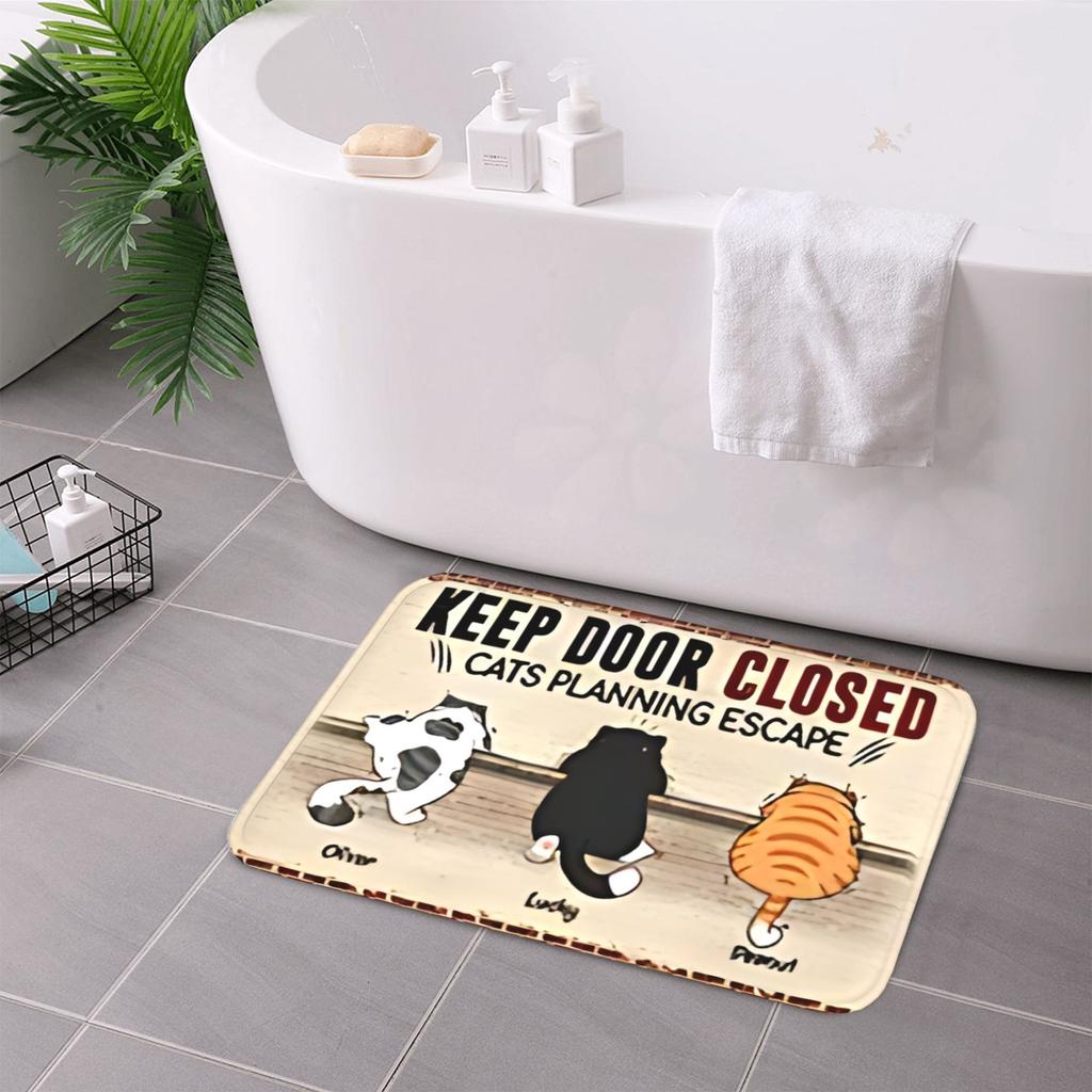 1PC Cat Escape Plan Pattern Kitchen Rug Non-Slip Door Mat Pop design Bathroom Rug Bath Mat Carpet for Home Sink Laundry Decor