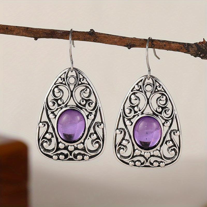 Vintage Ethnic Purple Zircon Pattern Hypoallergenic Women's Earrings Elegant Banquet Party Anniversary Jewelry Accessories