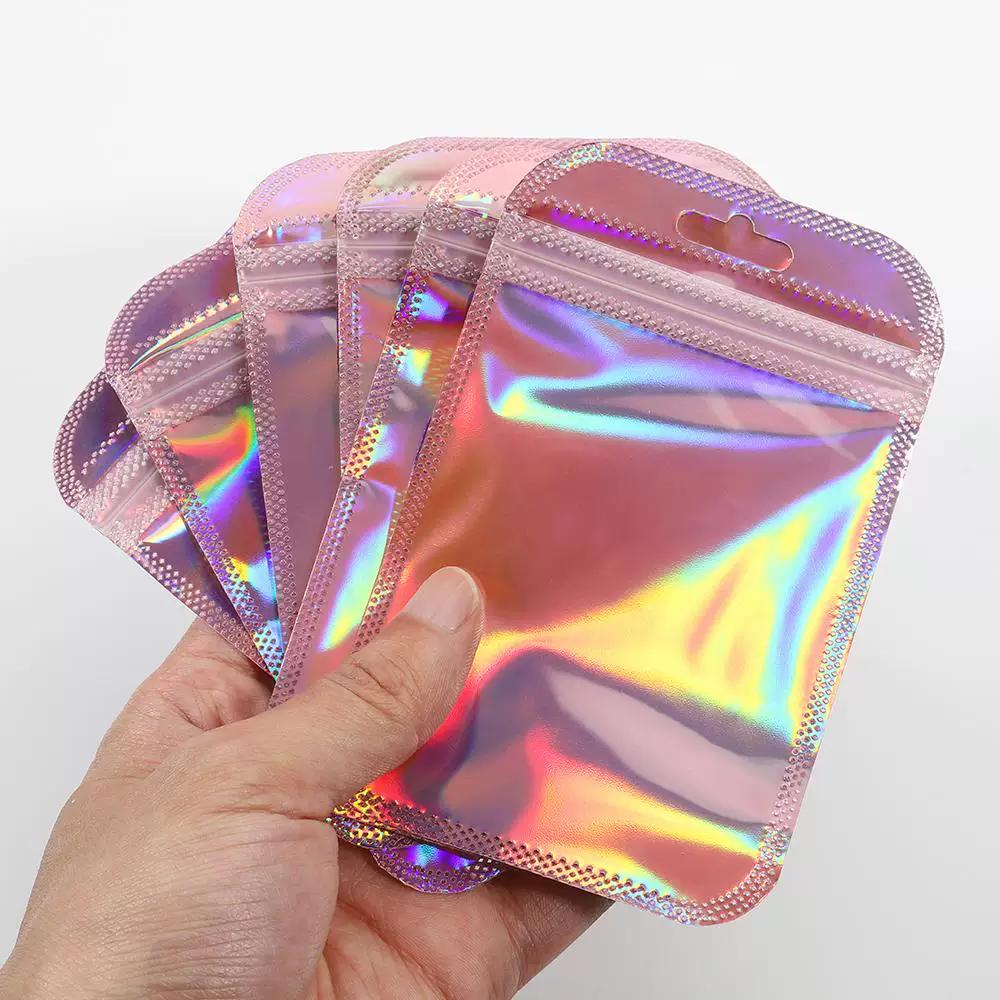 Laser Rainbow Self Sealing Bag Reusable Sealed Zipper Lock Packaging Bag Earrings Necklaces Hair Accessories Wrapping Pouch Product Storage Sack