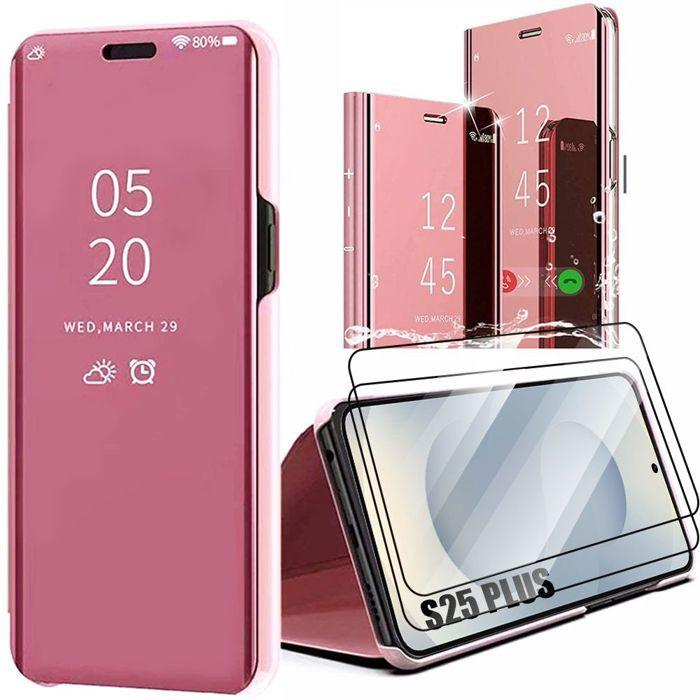 Coque de protection - BOOLING - pour Samsung Galaxy S25 Plus - Rigide - Clear View - Rose - avec 2 Verres Trempés